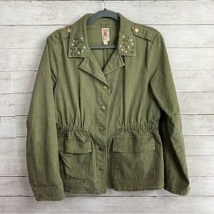 Decree Olive Studded Button Down Jacket